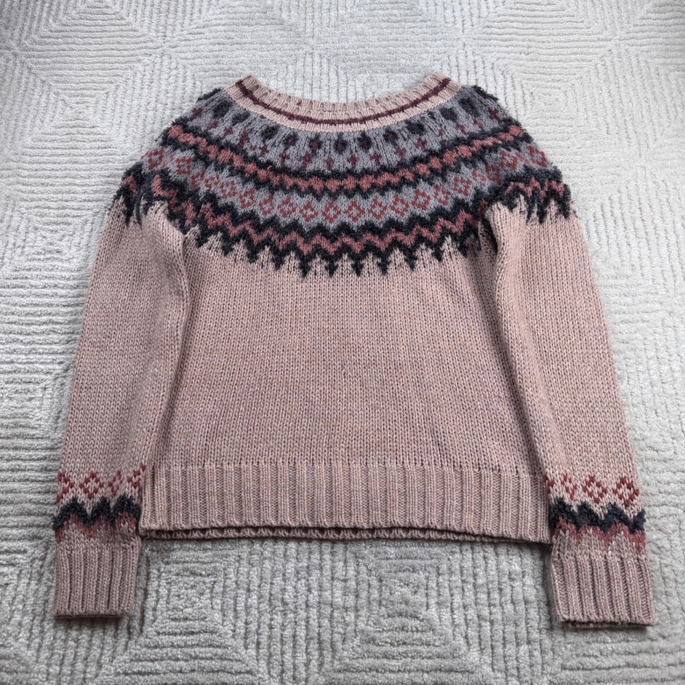 Maurices Fair Isle Sweater Women's Medium Pink Metallic Shimmer Nordic Cozy Boho